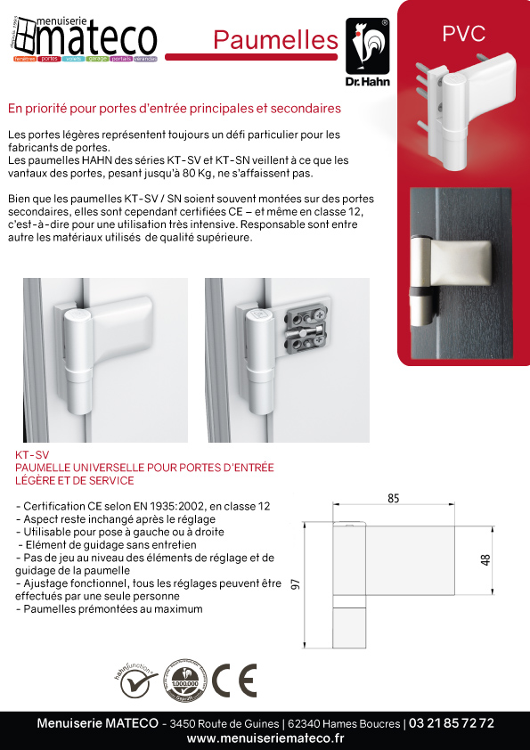 portes pvc paumelles